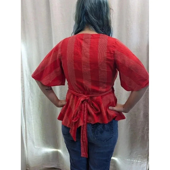 Loft red with white striped wrap around blouse, women's size extra small F3 - Picture 3 of 7